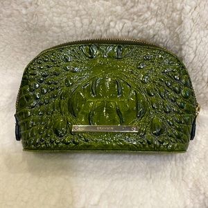 Brahmin Olive Green Cosmetic Bag Pouch Case Makeup Genuine Leather Accessories